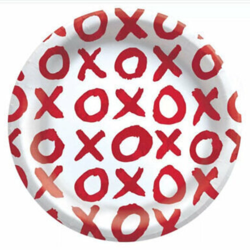 Valentine Party Plates 30 Count x & o red on white 6.75" Love Wedding Supply
